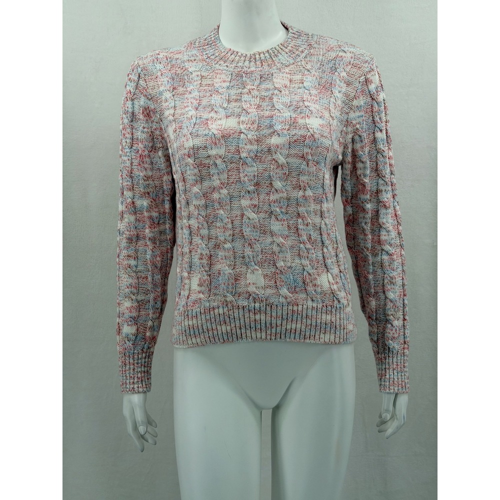 J Crew Sweater Womens Small Red Cream Cable Knit Crew Neck Marled Preppy Fall
